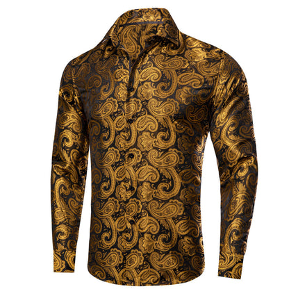 Gold Black Paisley Silk Dress Shirt shirt    - Sophisticated Gentlemen