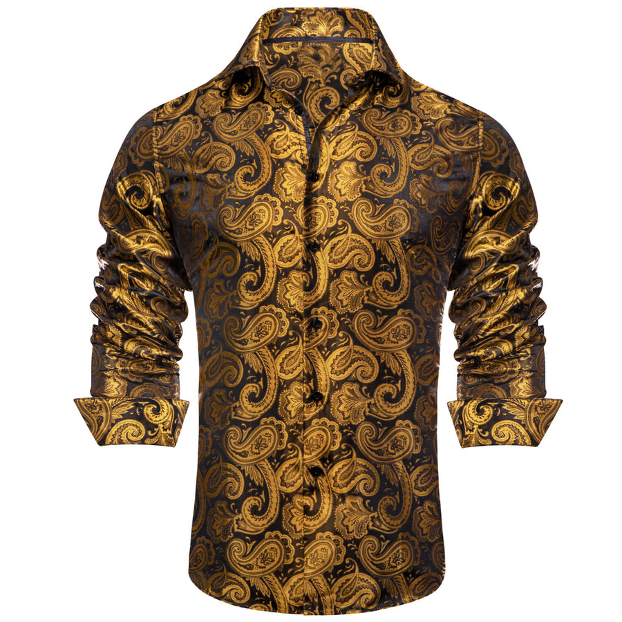 Gold Black Paisley Silk Dress Shirt shirt    - Sophisticated Gentlemen