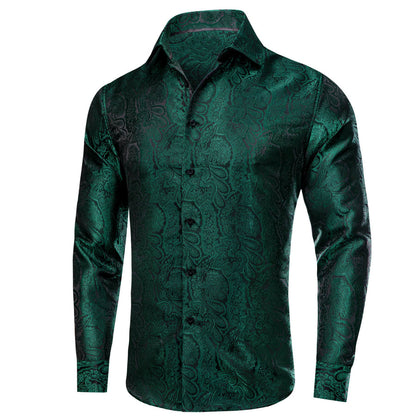 Sapphire Pine Green Floral Men's Silk Dress Shirt shirt    - Sophisticated Gentlemen