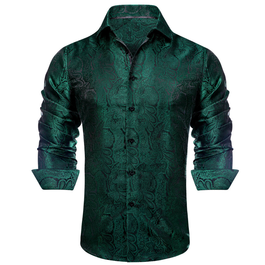 Sapphire Pine Green Floral Men's Silk Dress Shirt shirt    - Sophisticated Gentlemen