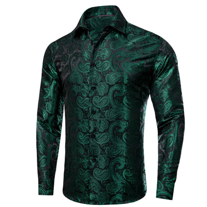 Black Green Paisley Men's Silk Dress Shirt shirt    - Sophisticated Gentlemen