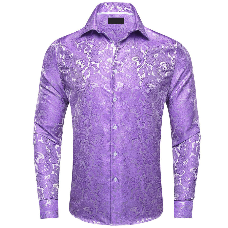 Purple Floral Silk Dress Shirt shirt S   - Sophisticated Gentlemen
