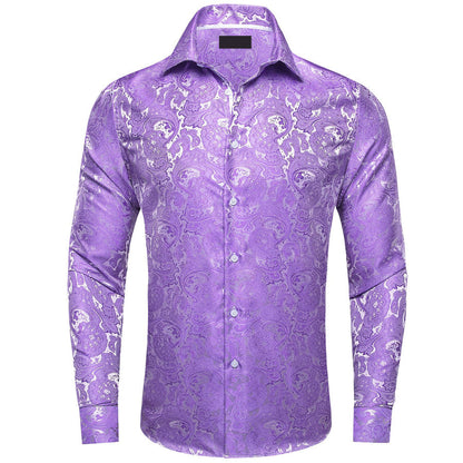 Purple Floral Silk Dress Shirt shirt S   - Sophisticated Gentlemen