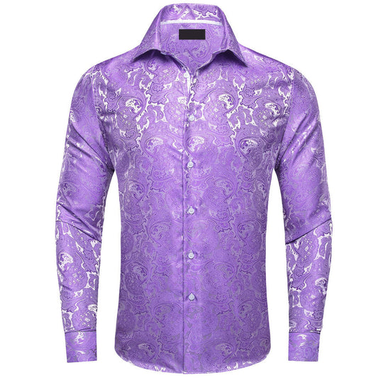 Purple Floral Silk Dress Shirt shirt S   - Sophisticated Gentlemen