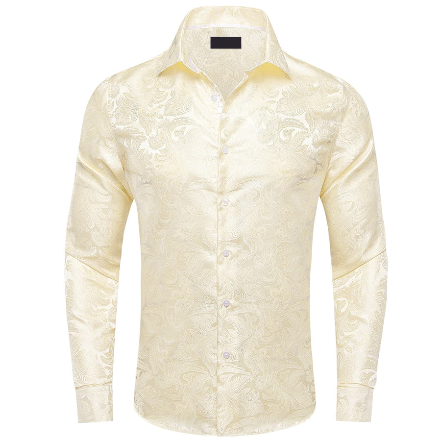 Linen White Floral Silk Dress Shirt shirt S   - Sophisticated Gentlemen