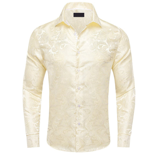 Linen White Floral Silk Dress Shirt shirt S   - Sophisticated Gentlemen
