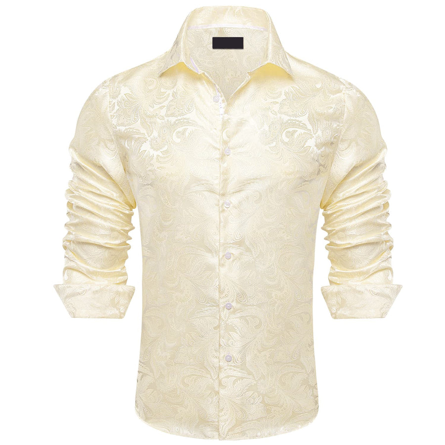 Linen White Floral Silk Dress Shirt shirt    - Sophisticated Gentlemen