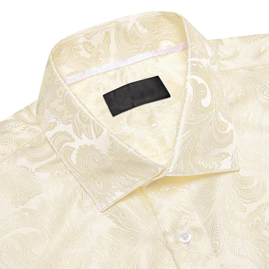 Linen White Floral Silk Dress Shirt shirt    - Sophisticated Gentlemen