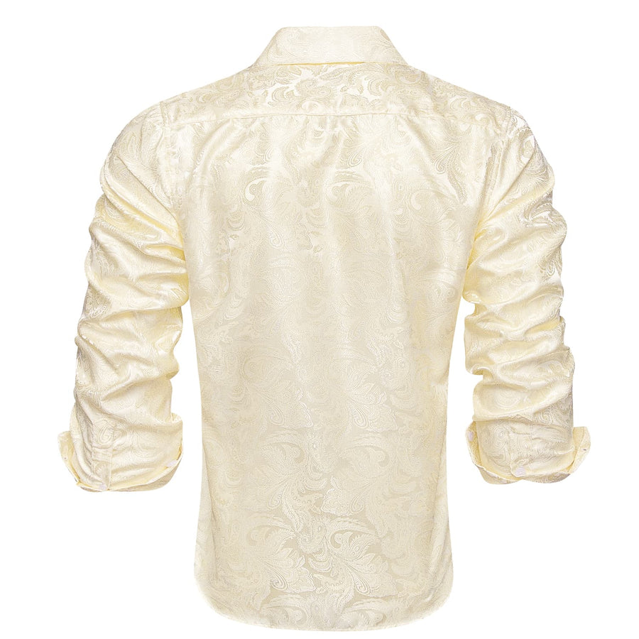 Linen White Floral Silk Dress Shirt shirt    - Sophisticated Gentlemen