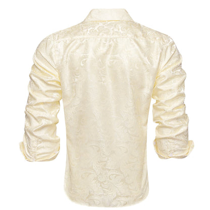 Linen White Floral Silk Dress Shirt shirt    - Sophisticated Gentlemen