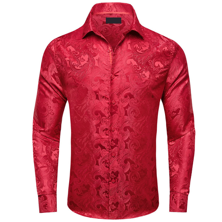 Red Floral Silk Dress Shirt shirt S   - Sophisticated Gentlemen