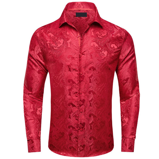 Red Floral Silk Dress Shirt shirt S   - Sophisticated Gentlemen