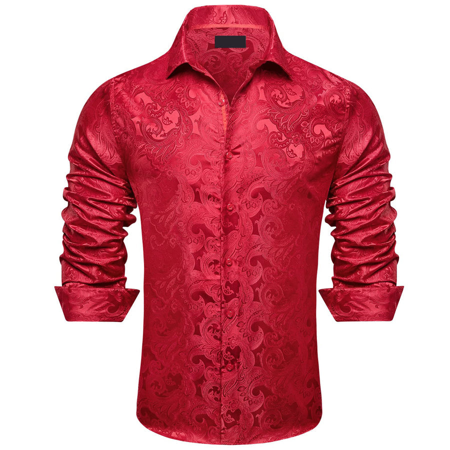 Red Floral Silk Dress Shirt shirt    - Sophisticated Gentlemen