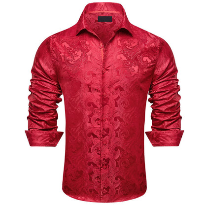 Red Floral Silk Dress Shirt shirt    - Sophisticated Gentlemen