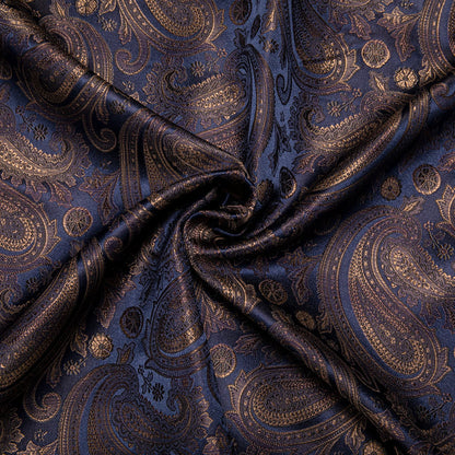 Brown Blue Jacquard Paisley Silk Dress Shirt shirt    - Sophisticated Gentlemen