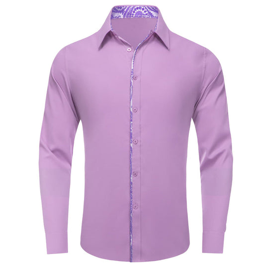 Thistle Purple Solid Splicing Men's Silk Dress Shirt shirt S   - Sophisticated Gentlemen
