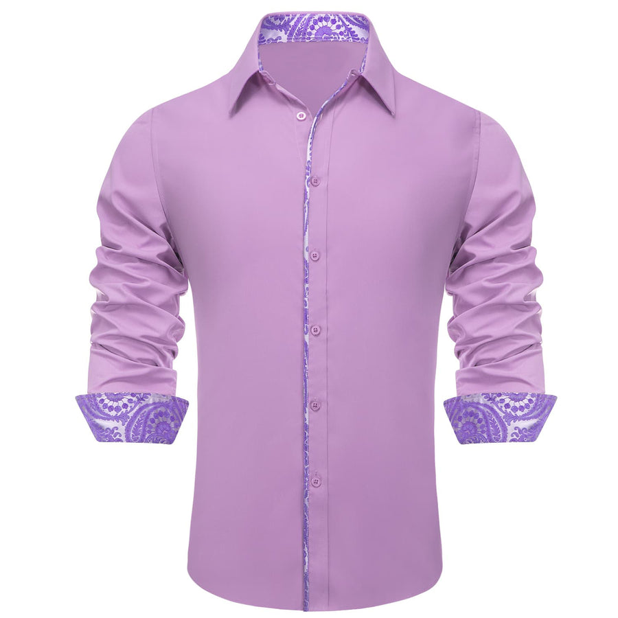 Thistle Purple Solid Splicing Men's Silk Dress Shirt shirt    - Sophisticated Gentlemen