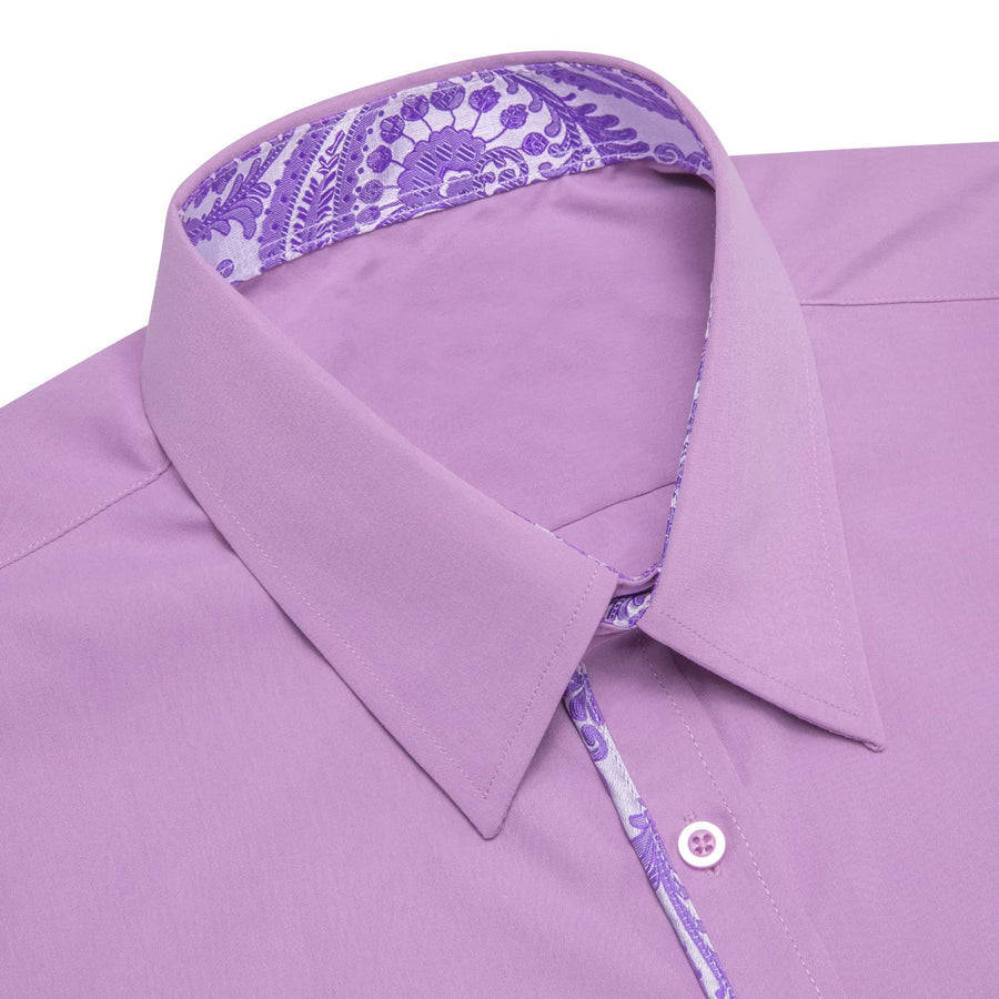 Thistle Purple Solid Splicing Men's Silk Dress Shirt shirt    - Sophisticated Gentlemen