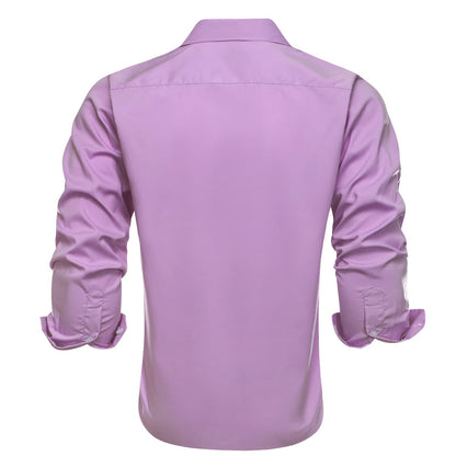 Thistle Purple Solid Splicing Men's Silk Dress Shirt shirt    - Sophisticated Gentlemen