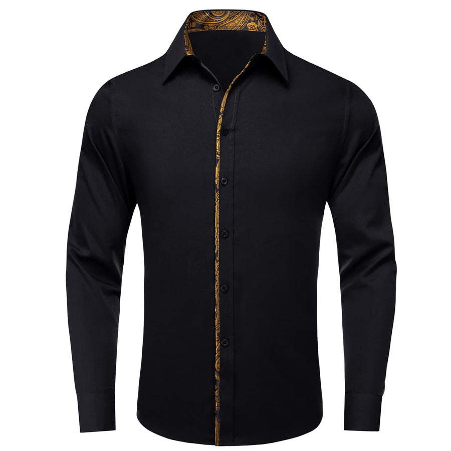 Black Gold Solid Silk Dress Shirt shirt S   - Sophisticated Gentlemen