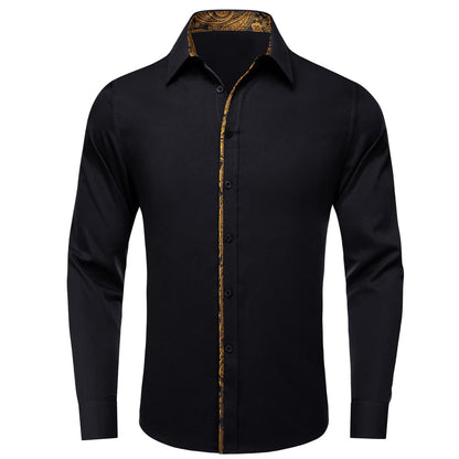 Black Gold Solid Silk Dress Shirt shirt S   - Sophisticated Gentlemen
