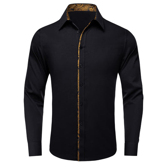 Black Gold Solid Silk Dress Shirt shirt S   - Sophisticated Gentlemen