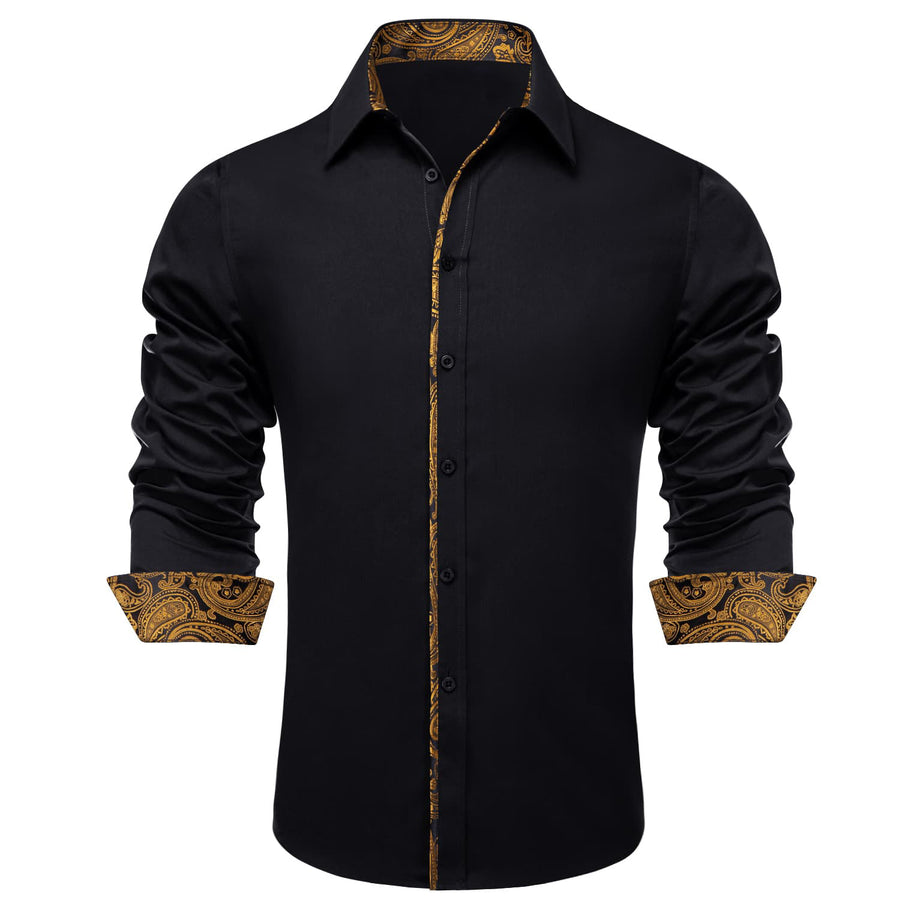 Black Gold Solid Silk Dress Shirt shirt    - Sophisticated Gentlemen