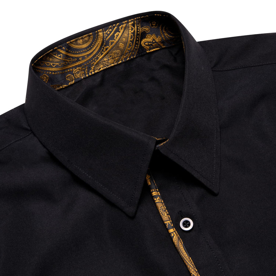 Black Gold Solid Silk Dress Shirt shirt    - Sophisticated Gentlemen
