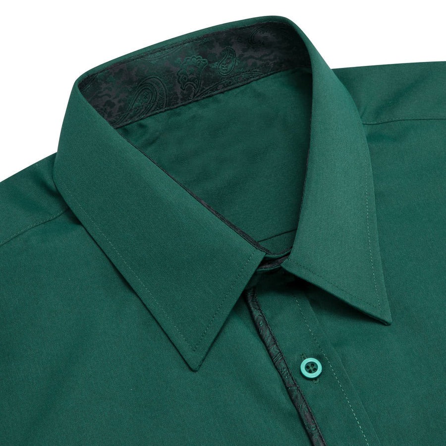Dark Green Solid Splicing Men's Silk Dress Shirt shirt    - Sophisticated Gentlemen