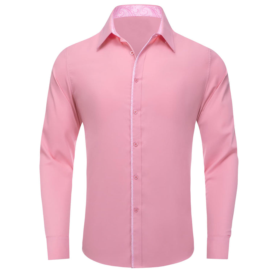Light Pink Solid Splicing Men's Silk Dress Shirt shirt S   - Sophisticated Gentlemen