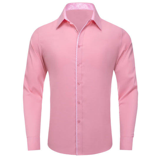 Light Pink Solid Splicing Men's Silk Dress Shirt shirt S   - Sophisticated Gentlemen