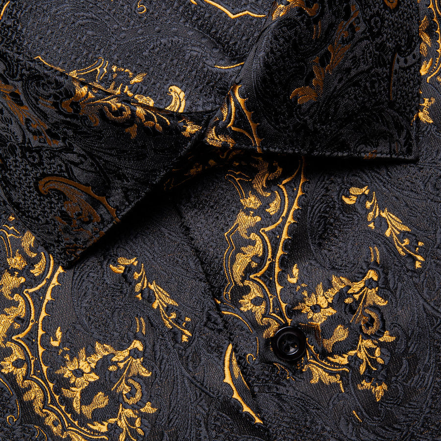 Black and Gold Floral Silk Dress Shirt shirt    - Sophisticated Gentlemen