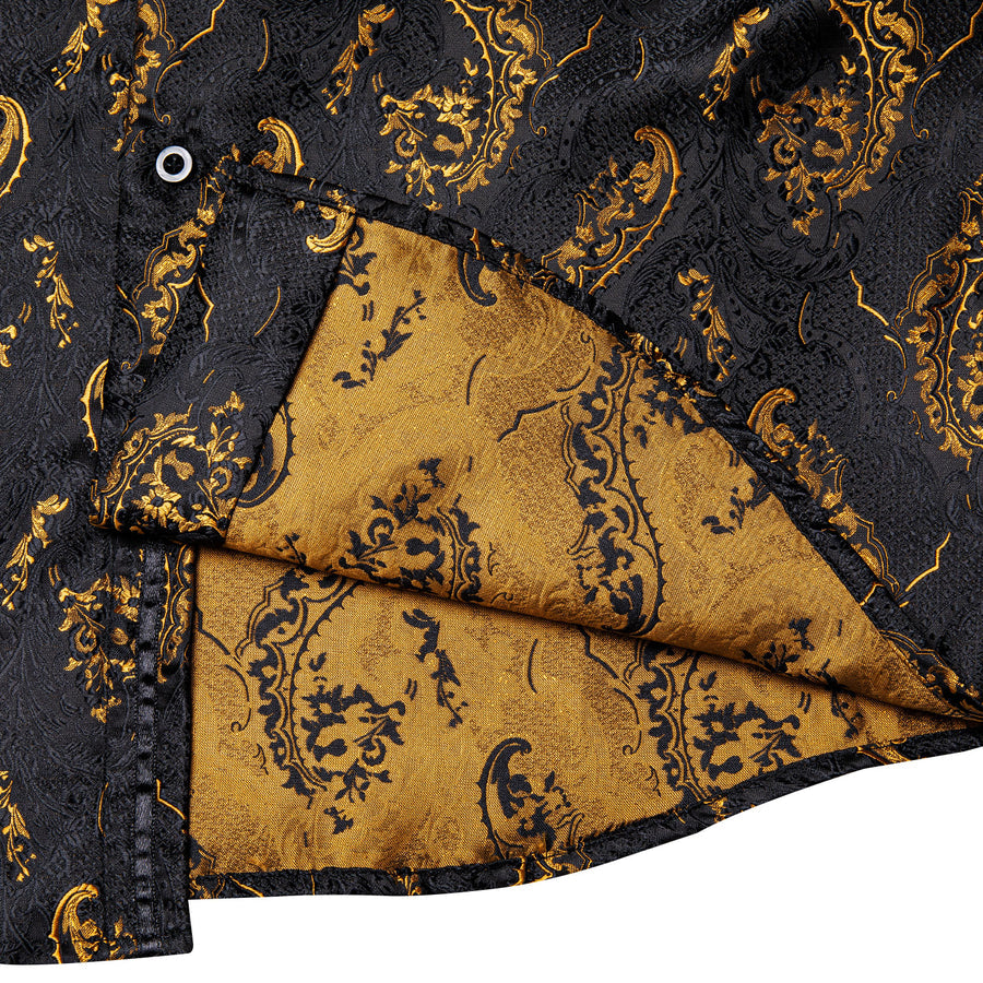 Black and Gold Floral Silk Dress Shirt shirt    - Sophisticated Gentlemen