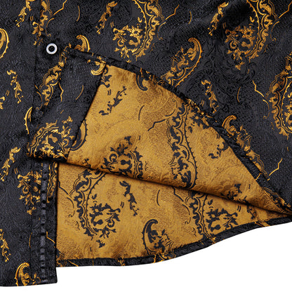 Black and Gold Floral Silk Dress Shirt shirt    - Sophisticated Gentlemen