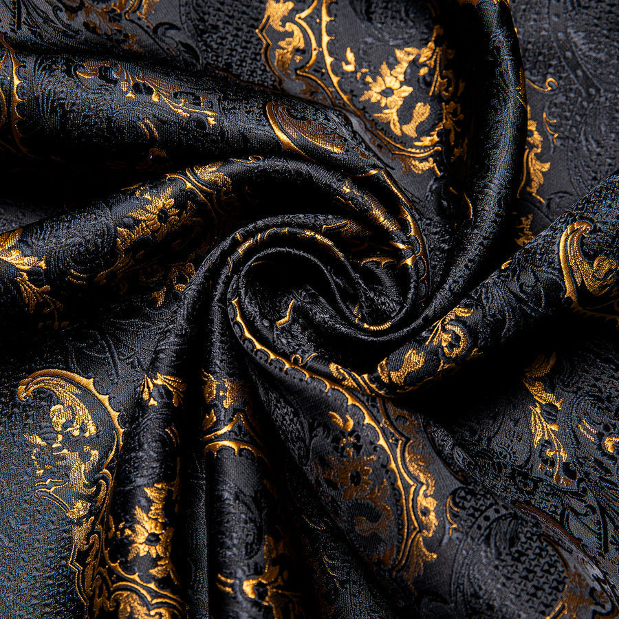 Black and Gold Floral Silk Dress Shirt shirt    - Sophisticated Gentlemen