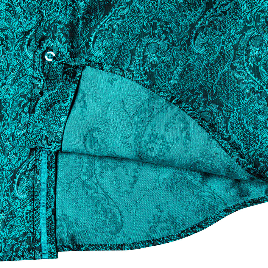 Dark Cyan Floral Silk Dress Shirt shirt    - Sophisticated Gentlemen