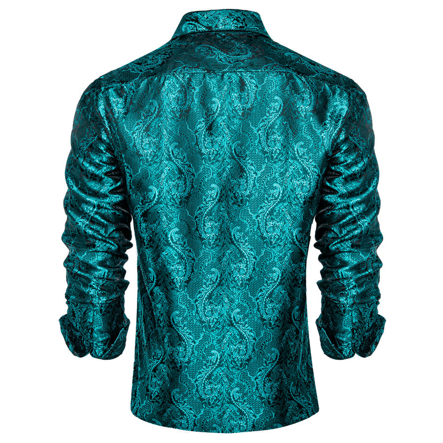Dark Cyan Floral Silk Dress Shirt shirt    - Sophisticated Gentlemen