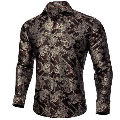 Burgundy and Brown Paisley Silk Shirt shirt S   - Sophisticated Gentlemen