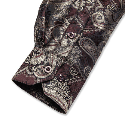 Burgundy and Brown Paisley Silk Shirt shirt    - Sophisticated Gentlemen
