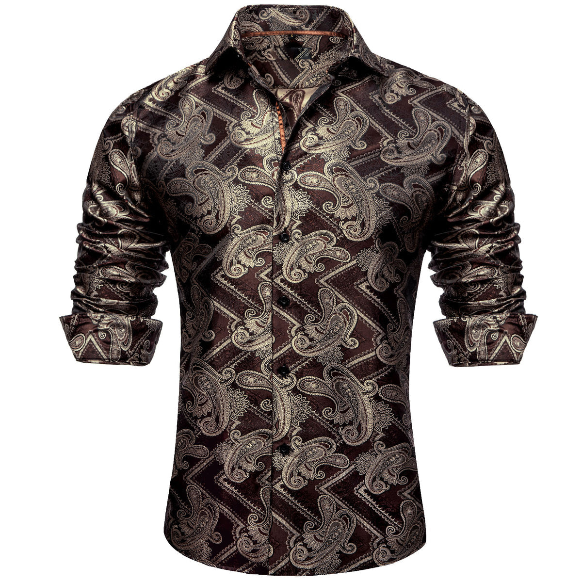 Burgundy and Brown Paisley Silk Shirt shirt    - Sophisticated Gentlemen