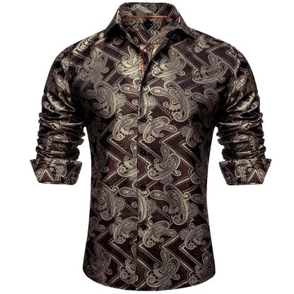 Burgundy and Brown Paisley Silk Shirt shirt    - Sophisticated Gentlemen
