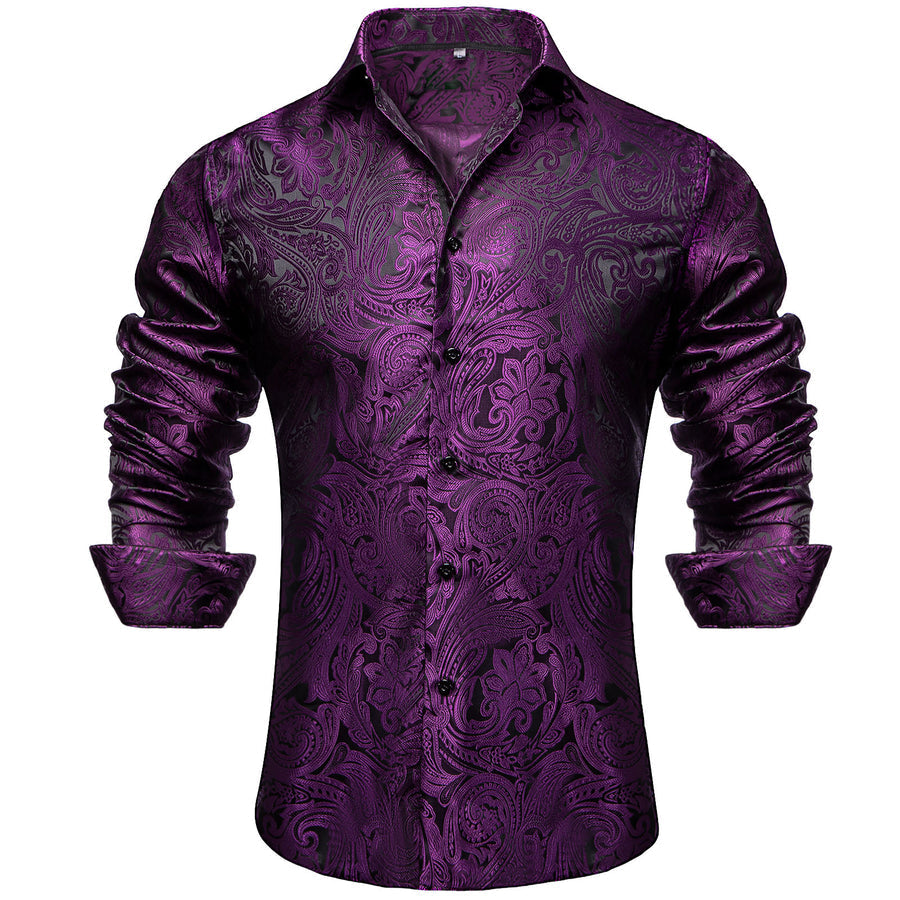 Black Purple Paisley Silk Dress Shirt shirt    - Sophisticated Gentlemen