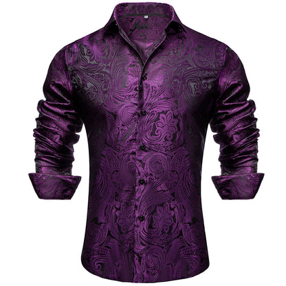 Black Purple Paisley Silk Dress Shirt shirt    - Sophisticated Gentlemen