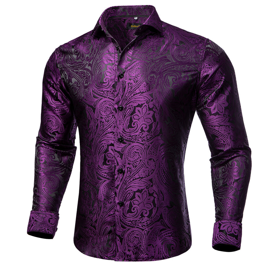 Black Purple Paisley Silk Dress Shirt shirt S   - Sophisticated Gentlemen