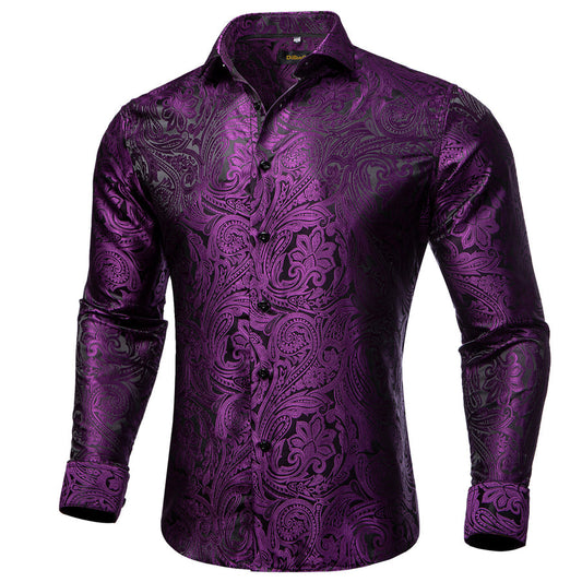 Black Purple Paisley Silk Dress Shirt shirt S   - Sophisticated Gentlemen