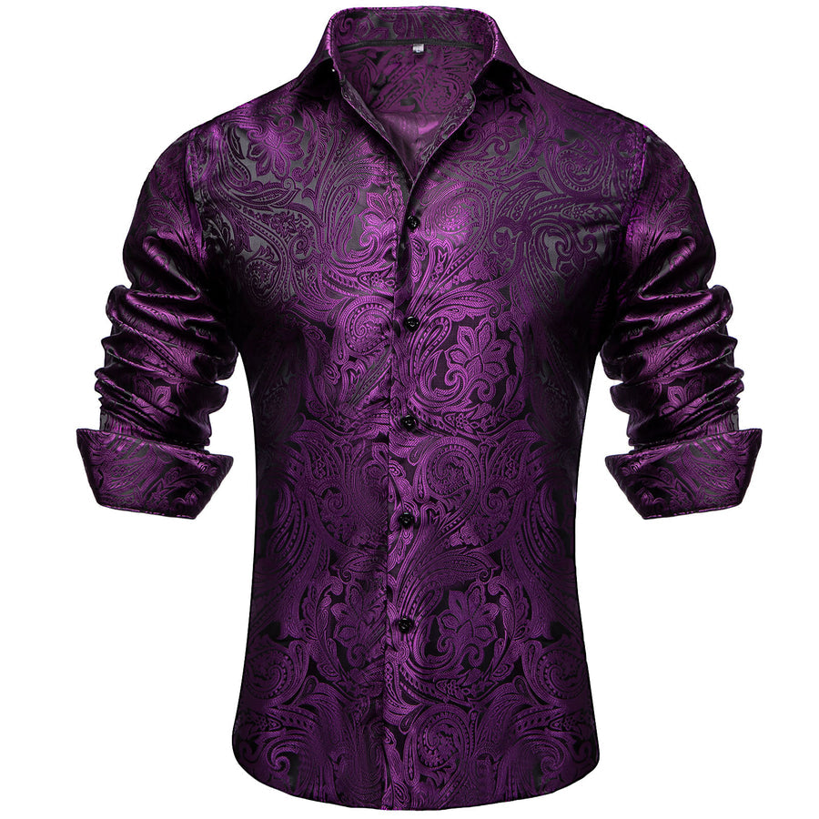 Black Purple Paisley Silk Dress Shirt shirt    - Sophisticated Gentlemen