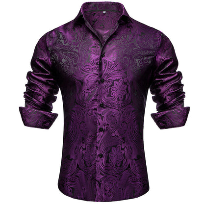 Black Purple Paisley Silk Dress Shirt shirt    - Sophisticated Gentlemen