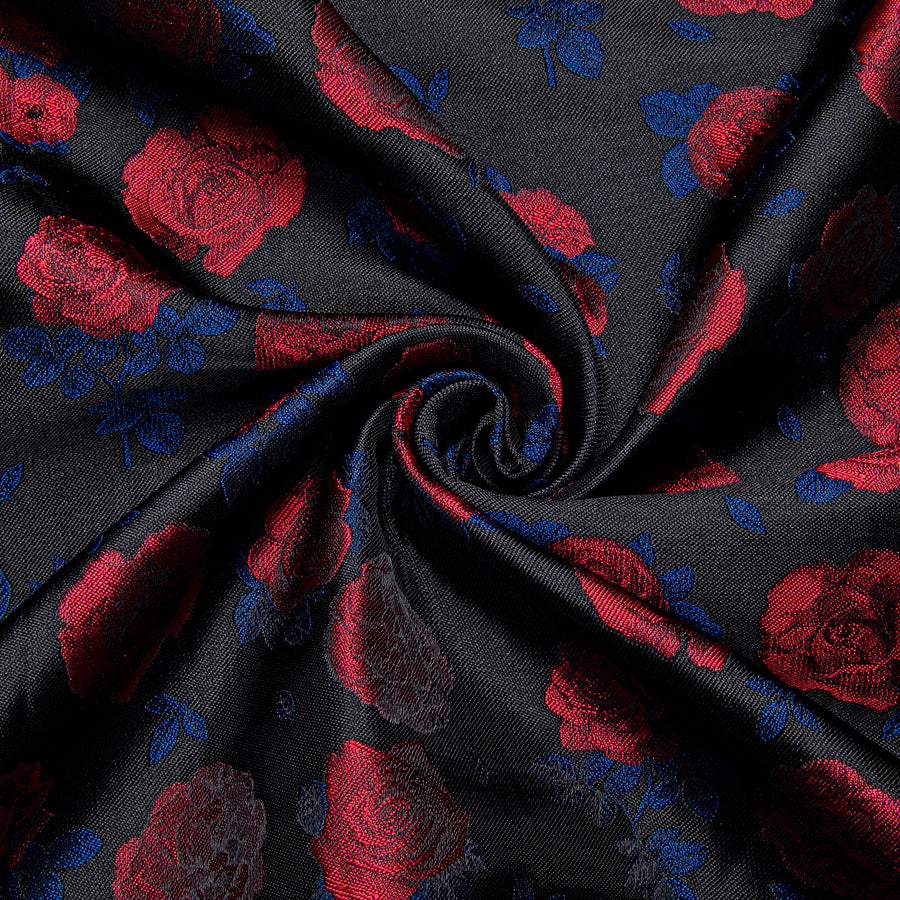 Black Red Rose Floral Silk Dress Shirt shirt    - Sophisticated Gentlemen