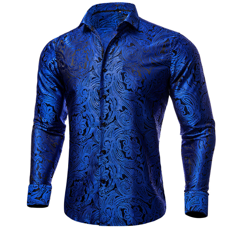 Blue Paisley Silk Dress Shirt shirt S   - Sophisticated Gentlemen