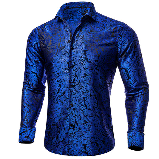 Blue Paisley Silk Dress Shirt shirt S   - Sophisticated Gentlemen